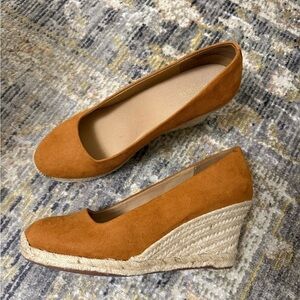 JCREW espadrille faux suede Wedges in burnt orange color